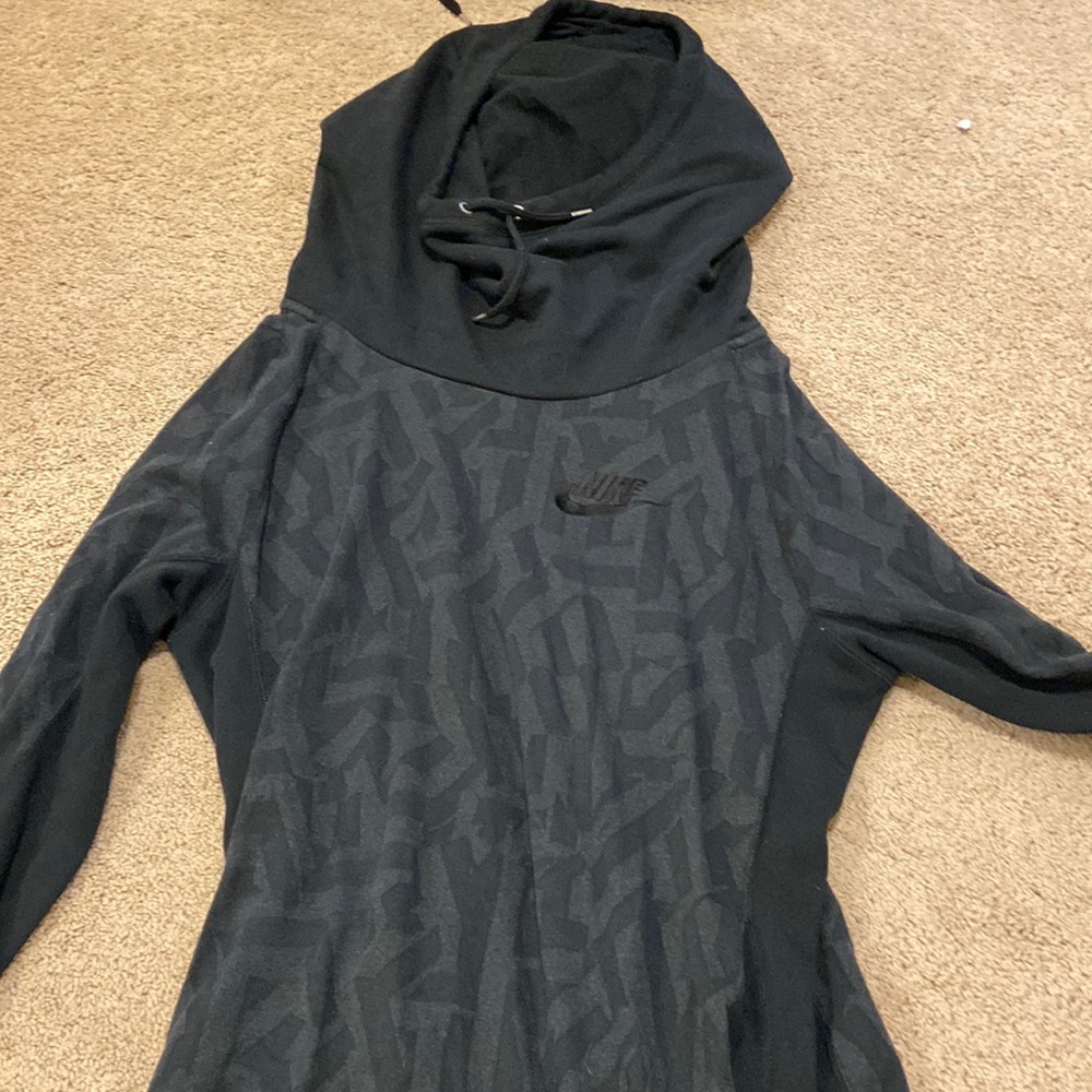 Mock neck black designed Nike hoodie. Size Large
